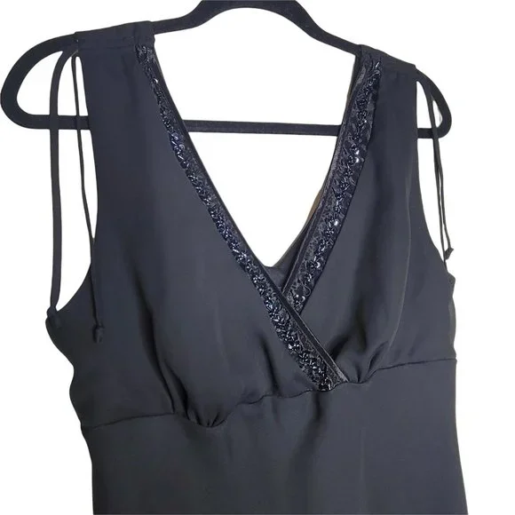 AGB Dress Byer Black Sleeveless V-Neck Wrap Style Sequence Drawstring Size 14 - Picture 2 of 5